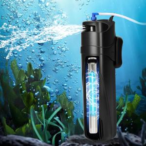Aquarium Filter U-V for 40-150 Gallon, 400GPH Fish Filter with 9W U-V Double Light Green Water and Algae Submersible Powerful Clean Pump for Turtle Tank Saltwater Freshwater Crystal Green Killing