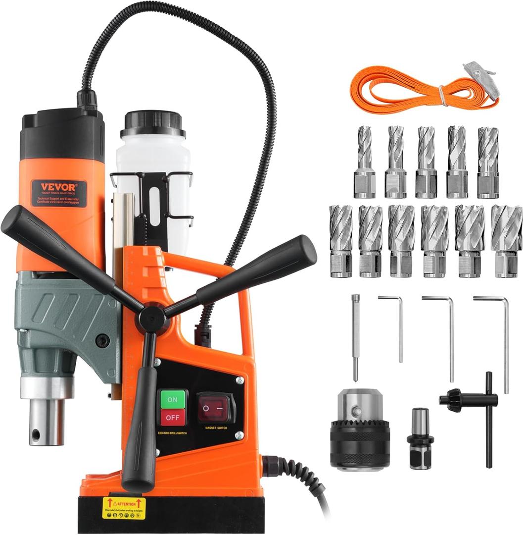 VEVOR Mag Drill Press, 1300W 1.57" Boring Diameter, 2922lbf Power Portable Magnetic Drill, 810 PRM, 11Pcs Drill Bits Electric Drilling Machine for Metal Surface, Industrial and Home Improvement