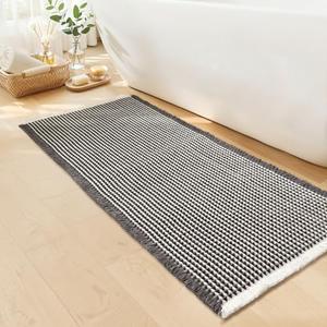 GRLYUH Waffle Bath Mat - Boho Bathroom Rugs Non Slip Washable, Super Absorbent & Quick Dry, Soft Bath Mat Farmhouse Bathroom Decor, 20'' x 48'', Dark Grey and White