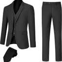 Mens Slim Fit 3 PCS Suit Wedding Graduation Business 2 Button Notch Lapel Jacket Vest Pants Gift for Men Son (X-Small, Black)