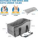 Center Console Dog Car Seat for Small Dogs Up to 12lbs, Detachable Armrest Pet Car Seat, Portable Middle Console Dog Booster Cars Seats with Adjustable Straps & Storage Pocket (Dark Grey)