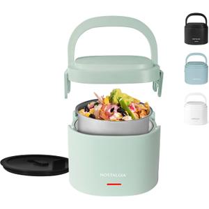 Nostalgia Portable 20-Ounce Electric Heated Lunch Box Travel Size 2.5 Cup Capacity for Soup, Chili, and Leftovers Leak Proof Silicone Sealed Lid, Foldable Carry Handle, Detachable Cord Sage