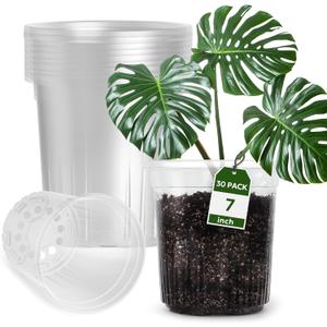Bluepro 30 Packs 1 Gallon Reinforced Clear Nursery Pots with Drainage Holes, 7 Inch Transparent Plastic Plant Pot Seedling Planter for Vegetable Propagation, Root Cutting, Seed Starting