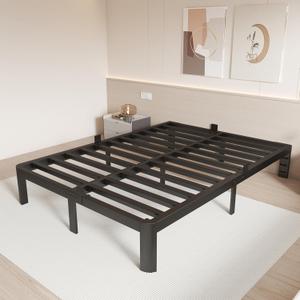 Full Size Bed Frame 12 Inch, Metal Full Bed Frame No Box Spring Needed, Heavy Duty Steel Support 3500 LBS, Headboard Holes, Anti-Slip Mattress Stoppers, Rounded Legs, Storage Space, Easy Assembly