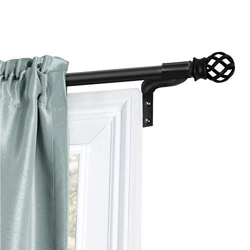 Curtain Rods for Windows 18 to 48 Inches, Adjustable Single Decorative Cafe Rod, Easy to Install Window Curtain Rod with Perfect Leveling and No Measuring, with Cage Finials, Black