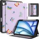 for iPad Air 11 inch Case M3 2025/M2 2024 - Air 5th/4th Generation Case 10.9'' for Women Girls Cute Embroidered Folio Stand Cover with Pencil Holder & Card Slot Kawaii Butterfly Design Cases