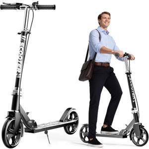 Scooters for Kids 8-12, Teens & Adults - Lightweight, Foldable, 8-Inch Big Wheels, Hand Brake & Bell, 4 Adjustable Height Levels, 240 lbs Max Load, Perfect for School, Campus and Park Rides (Black)