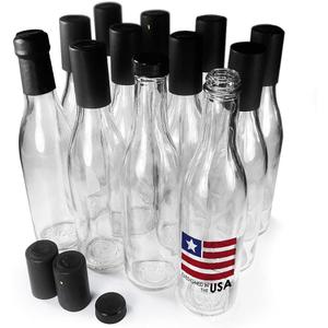 Woozy Bottles Empty 12 Oz Complete Sets of Premium Commercial Grade Clear Glass Dasher Woozy Bottle Shrink Capsule with Gold Tear Tab Leak Proof Screw Cap (Black 12 Sets) - 12 oz