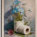 Framed Bathroom Wall Art Decorative Print of Blue Flowers on Toilet Paper Gallery Style Floral Poster for Bathroom Bedroom or Laundry Room 16x24 Inches Ready to Hang