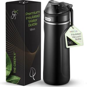 SIPX Triple-Insulated Stainless Steel Water Bottle - 18oz. With Straw Lid, BPA-Free Reusable Insulated Water Bottle Keeps Cold For 12 Hours, (Black)