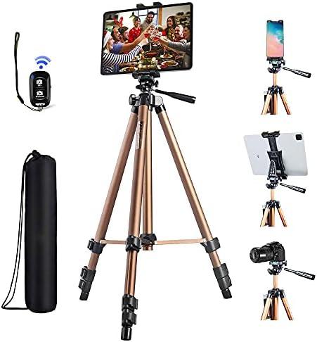 IPad Tripod Stand Universal Tablet Phone Mount Holder 51in Lightweight with Bluetooth Remote for iPad Pro 12.9 11 10.5,iPad Air Mini,Surface Tab,Galaxy Tab and 3.5 to 13.5in iPhone Tablet - Champagne