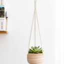 Mkono Ceramic Hanging Planter Macrame Plant Holder 5 Inch Cute Succulent Cactus Pot with Cotton Rope Hanger for Indoor Outdoor Decor, 1 Pack