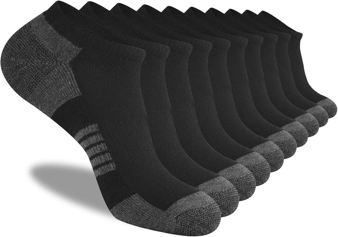 COOVAN 10 Pairs Mens Low Cut Socks Men 10 Pack Comfort Cushion Casual Socks (Large-X-Large, Black)