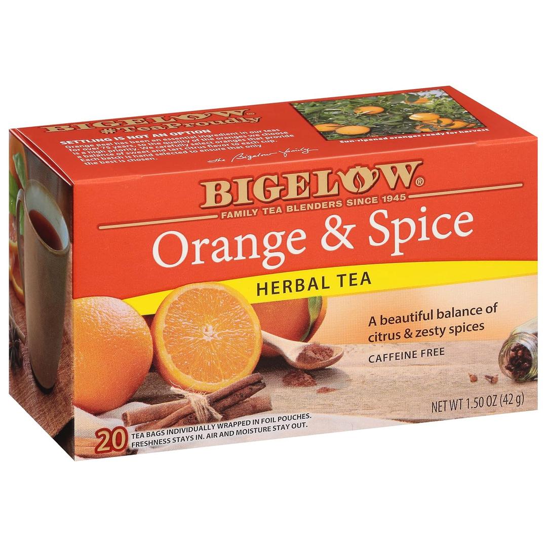 Bigelow Tea Orange & Spice Herbal Teabags, Caffeine Free, 20 Count, Pack of 6, Best By: OCT 2028