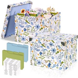 2 Pack Greeting Card Storage Box Collapsible Card Organizer with 16 Dividers and Sticker Greeting Card Keeper for Holiday Birthday Photos Recipes Envelopes Large Cards Crafts Scrapbooking