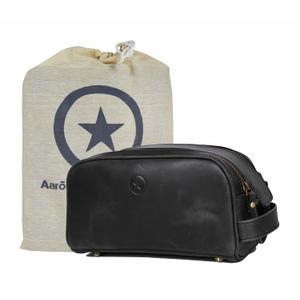 10" Premium Leather Toiletry Travel Pouch With Waterproof Lining Black Color | King-Size Handcrafted Vintage Shaving Kit By Aaron Leather Goods (Florida Black)