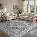 WITSHOCK Gray Living Room Rugs 12x15: Washable Vintage Boho Distressed Soft Non-Slip Low Pile Stain Resistant Foldable Carpet for Bedroom Playroom Dining Room Office, Thin Accent Farmhouse Home Decor (Grey)