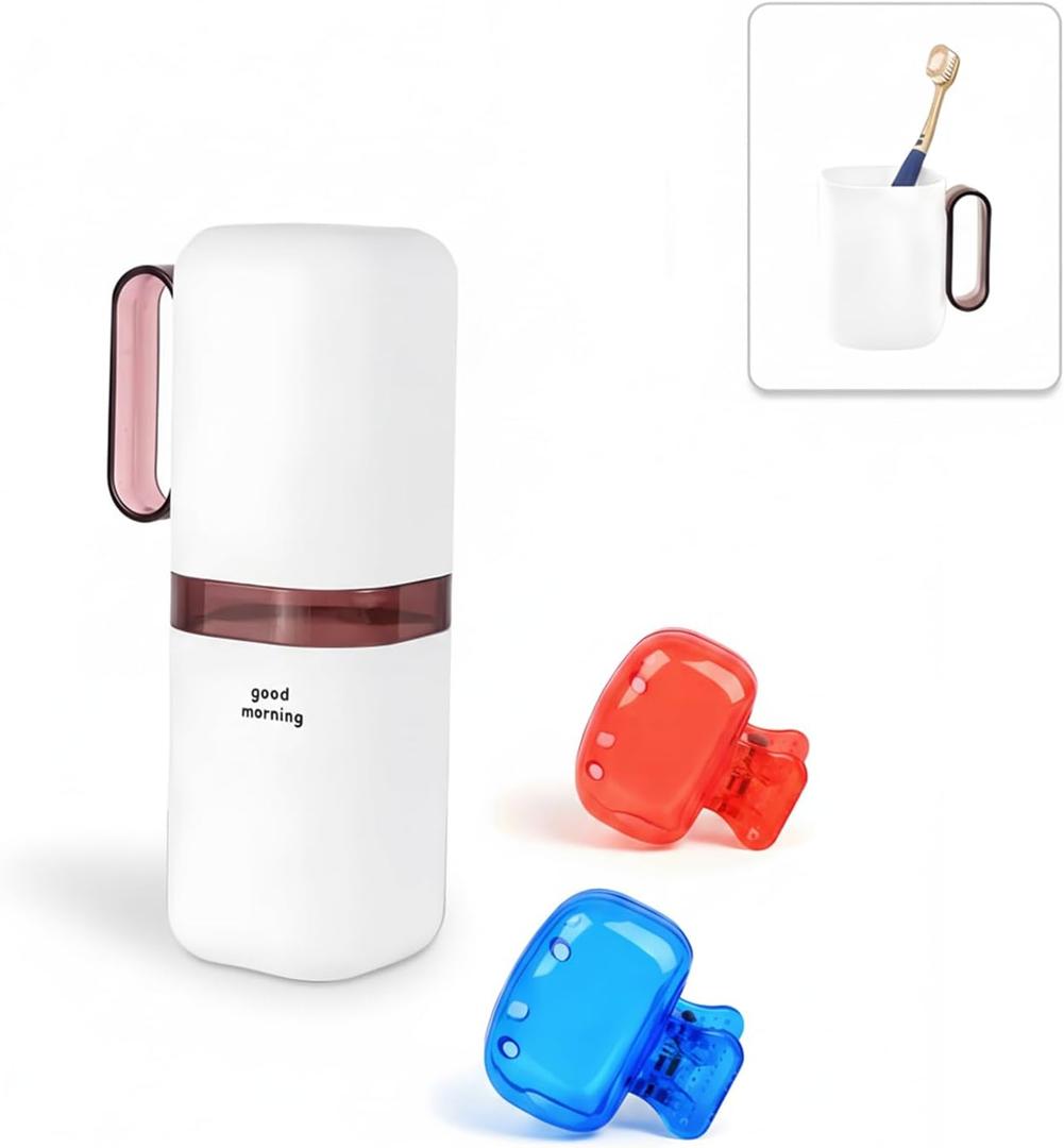 Toothbrush Travel Case, Travel Toothbrush Holder with Toothbrush Head Cover Cap for Travel, Business Trip, School, Camping, Home (White+Purple)