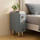 Narrow Nightstand with Drawers, Narrow Side Table Leather, Small Bedside Tables for Bedroom. (Dark Gray)