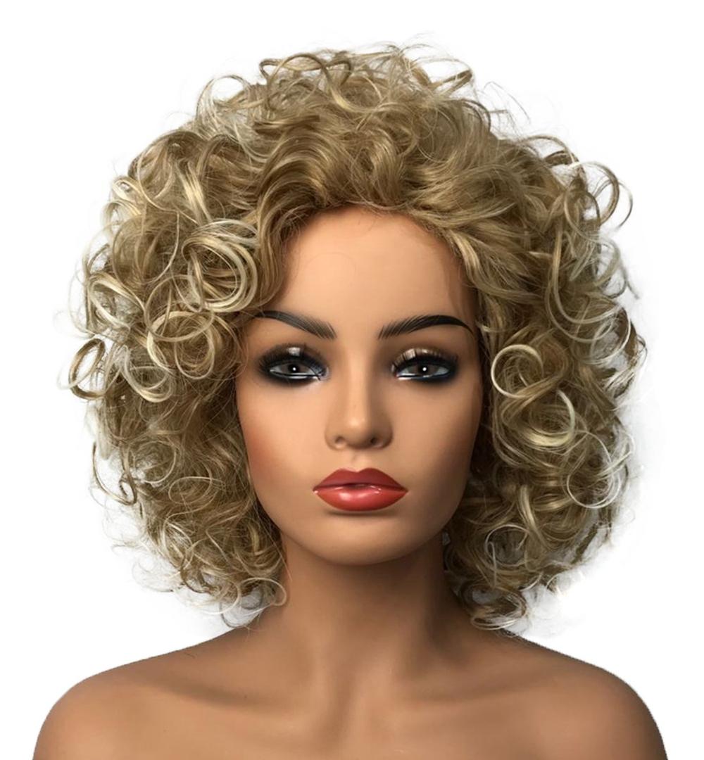 Wiginway 8-inch Women Wigs Medium Curly Glod Blonde Mix Synthetic Wig Natural Hair (257DT613 Gold)