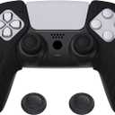 PlayVital Mecha Edition Black Ergonomic Soft Controller Silicone Case Grips for ps5, Rubber Protector Skins with Thumbstick Caps for ps5 Controller - Compatible with Charging Station