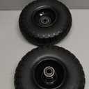 TICONN 10" Solid Tires, 2 Pack Flat Free 4.10/3.50-4'' Wheels with 5/8 Axle Bore Hole and Double Sealed Bearings (Black, 2PK)