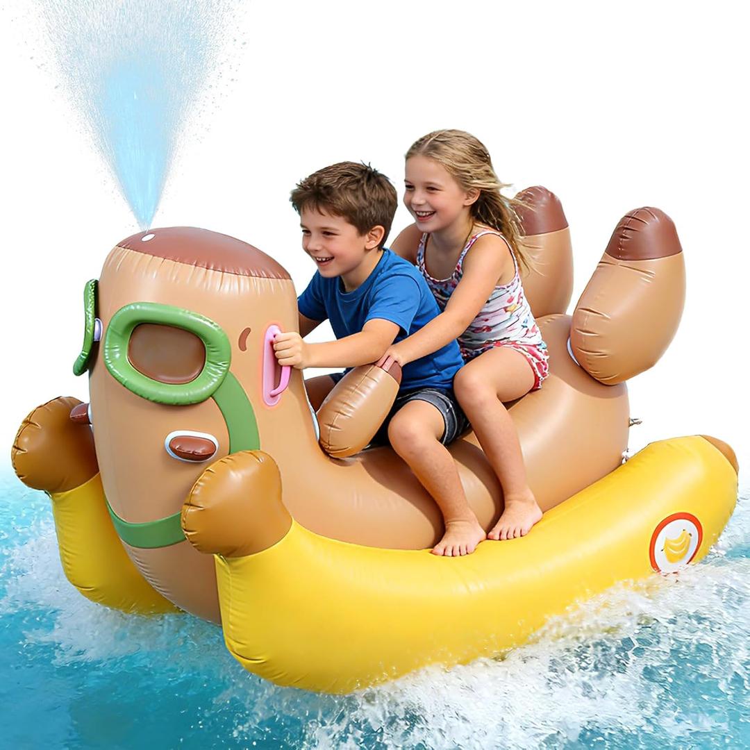 Skirfy 72" Inflatable Swimming Pool Float for Kids with Sprinkler for Yards, 3-in-1 Summer Water Toys Large Pool Raft Outdoor Party Toys