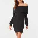 Forever 21 Womens Fold Over/Off The Shoulder Sweater Midi Dress, Black, Small