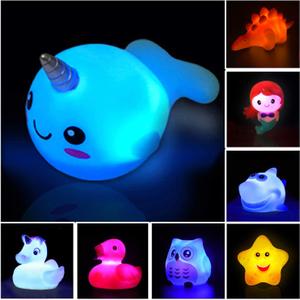 Bath Toys (8 Packs Rubber Animals Toys) Light Up Floating Rubber Toys Flashing Color Changing Light in Water Bathtub Shower Games Toy for Baby Kids Toddler Child