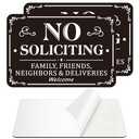 No Soliciting Sign for Front Door, (2 Pack) Self-adhesive No Soliciting Sign for House, 9 x 6 inches Aluminum Metal Signs for Yard (Black/White, Medium (6 x 4 inches))