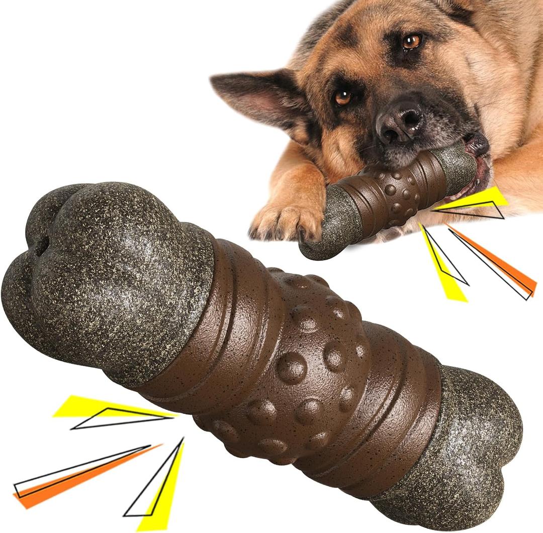 Indestructible Squeaky Dog Chew Toys for Aggressive Chewers, Food Grade Material, Tough Durable Dog Toys for Medium Large Breed (Brown)