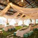 6 Panels Champagne Ceiling Drapes with Lights for Wedding 5ftx30ft Photo Backgrounds Sheer Curtains Drapery Decorations for Party Ceremony Stage Swag