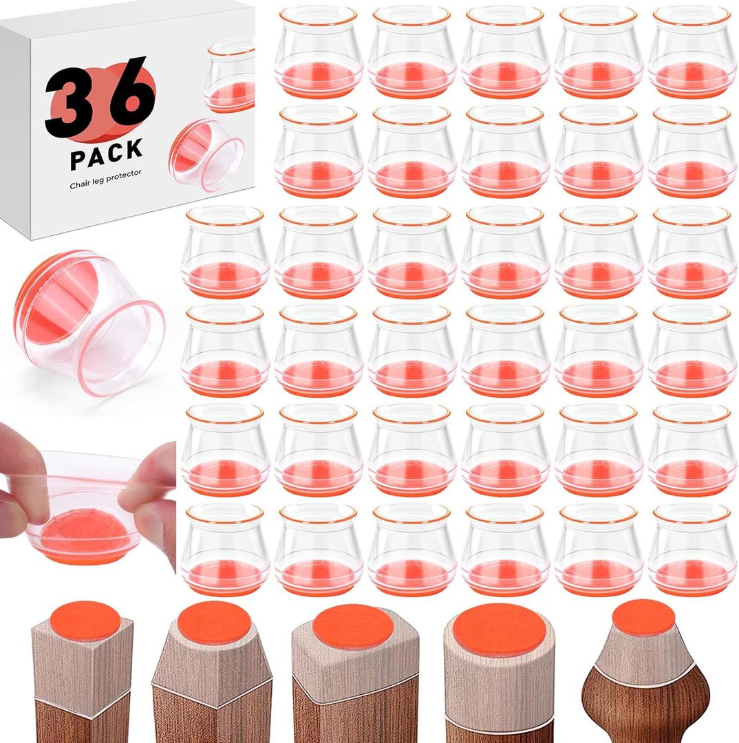 36pcs Chair Leg Floor Protectors Silicone Covers for Hardwood to Protect Floors Felt Bottom, Non-Slip Protector Orange Pads Caps to Scratches and Reduce Noise, Free Moving Leg Covers 36pcs Chair Leg Floor Protectors Silicone Covers for Hardwood to Protect Floors Felt Bottom, Non-Slip Protector Orange Pads Caps to Scratches and Reduce Noise, Free Moving Leg Covers