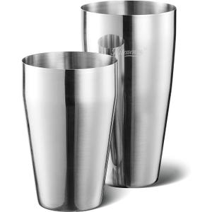 KITESSENSU Cocktail Shaker Set, 2-Piece Boston Shaker Set for Drink Mixing, Premium 18/8 Stainless Steel Martini Shaker for Bartending and Home Bar - 18oz & 28oz, Recipes Booklet Included, Silver (Unweighted)
