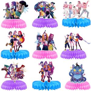 4 x Kpop Demon Birthday Decorations, 9 PCS Demon Hunters Honeycomb Table Centerpiece, K Pop Demon Birthday Party Supplies Table Decorations for Kids Party Decorations