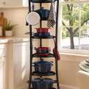 KES 264 Lbs Capacity Freestanding Pot Rack, 6-Tier Cast Iron Cookware Stand with 6 Hooks, Pots and Pans Storage Tower for Kitchen Corner, Stable Base, Anti-tip Strap & Floor Protectors, Black