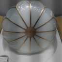 Brass Semi-Flush Mount Ceiling Light, Elegant Glass Ceiling Light Fixture for Living Room Hall Bedroom, 17.7"