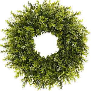 28'' Large Boxwood Wreath for Front Door Porch Window Artificial Boxwood Leaves with White Seed Greenery Outdoor Indoor Wreath for Home Farmhouse Wall Decor Spring Summer Fall All Seasons (Green)