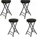 Gluck Plants Folding Stool,24 Inch Foldable Portable Collapsible Height Bar Stool Chair,4PCS Adult Tall Leather Padded Chair for Kitchen Living Room Garden Camping Fishing