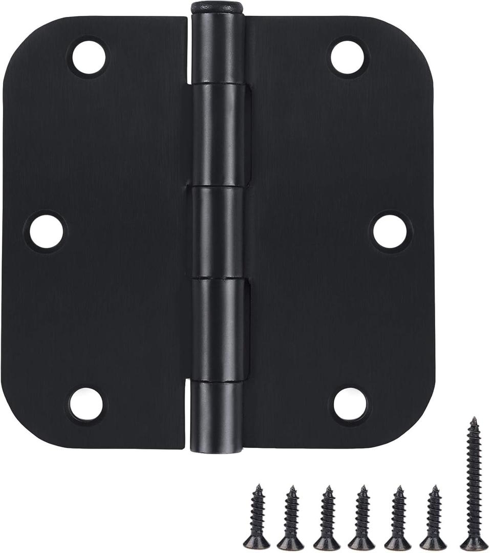 Door Hinge 3 1/2" 18 Pack Rounded Door Hinges Matte Black 3.5" x 3.5 Inch Hinges for Doors Interior 5/8" Radius Corners Residential Flat Hinges,Reversible Removable Pin Hinge Factory Shop