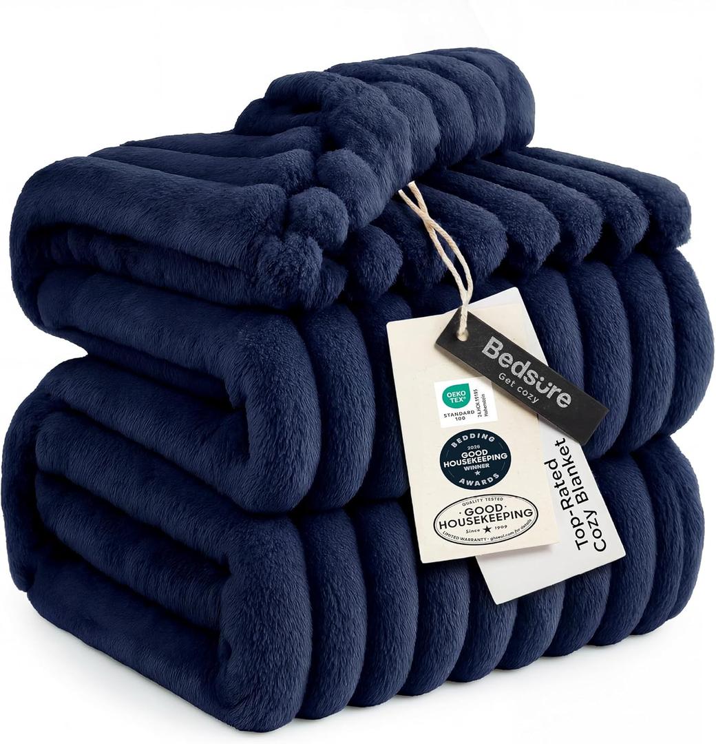 Bedsure GentleSoft Navy Fleece Blanket for Couch - Cozy Soft Blankets for Women, Cute Small Throws for Girls, 108x90 Inches (King)