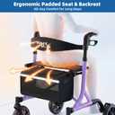 WALK MATE Rollator Walker for Seniors with Cup Holder, Upgraded Thumb Press Button for Height Adjustment, 8 Inch Wheels Walker with Seat Folding 14.7lb Lightweight Walking Aid, 300 lb Capacity, Purple