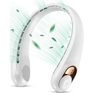 KIDEE Neck Fan, Portable Fan, Neck Fans Rechargeable, Upgraded LED Display, 4000 mAh Battery Operated, 3 Speeds Adjustable Personal Wearable Fan, Gifts for Women Men, Pearl White