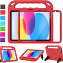 LTROP Kids Case for New iPad (A16) 11th Generation (11-inch, 2025) / 10th Generation (10.9-inch, 2022) with Screen Protector, Durable Shockproof Handle Stand Cover Case for iPad 11th/10th Gen, Red