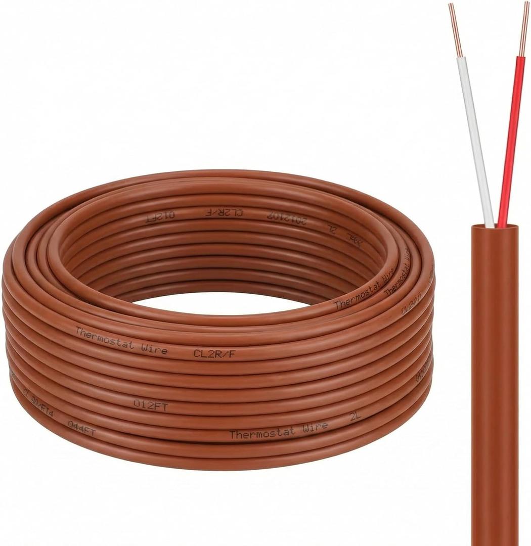 Buryeah Thermostat Wire Bell Wire Solid Copper Cable 18 Gauge ETL, Power Circuit Cable Moisture, Heat and UV Resistant for Low Voltage Applications Use(18/2,25 ft)