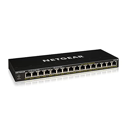 NETGEAR 16-Port PoE+ Gigabit Ethernet Unmanaged Essentials Switch (GS316P) - with 16 x PoE+ @ 115W, Desktop or Wall Mount