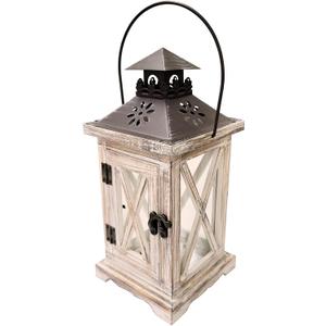 Vintage Wooden Decorative Lantern Candle Holder Rustic Farmhouse Wedding Centerpiece Lantern for Table Mantle Wall Hanging Display Party Home Decor Indoor Outdoor X'Mas (Style 2)