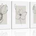 3Pcs Neutral Botanical Canvas Wall Art Beige Simple floral Painting Pictures Wall Decor Vintage Line flower Poster Print Artwork for Living Room Bedroom Bathroom Scene Home Decoration