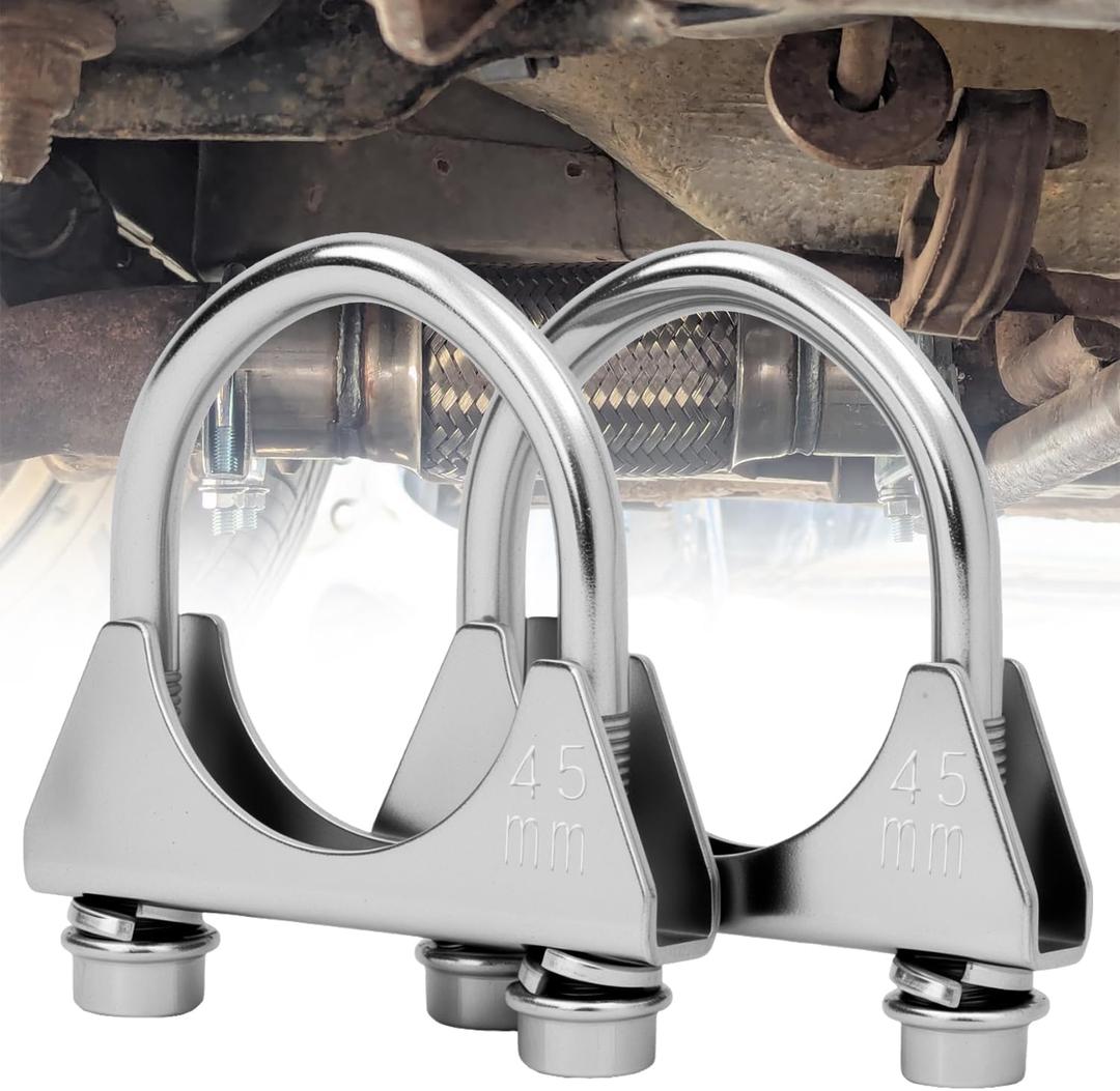 1.75" U-Bolt Muffler Exhaust Clamps, Saddle Style U-Bolt Clamp Fit 1.75" OD on Tip Pipes Connection (45mm-fit 1.75" OD)