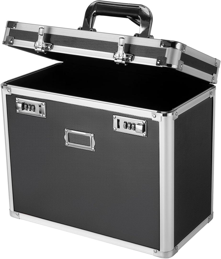 File Organizer Storage Box, Portable Locking Storage Totes - Storage Box with Dual Combination Locks for Filing Office Documents (Black)